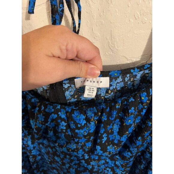 Topshop Midnight Blue Floral Milkmaid Style Boho Dress - Picture 10 of 13
